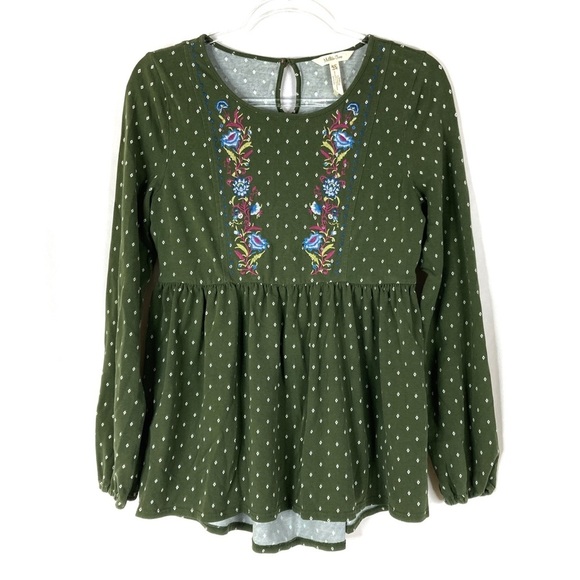 Matilda Jane | Through Generations Green Polka Dot Embroidered Peplum Top XS - Picture 1 of 7
